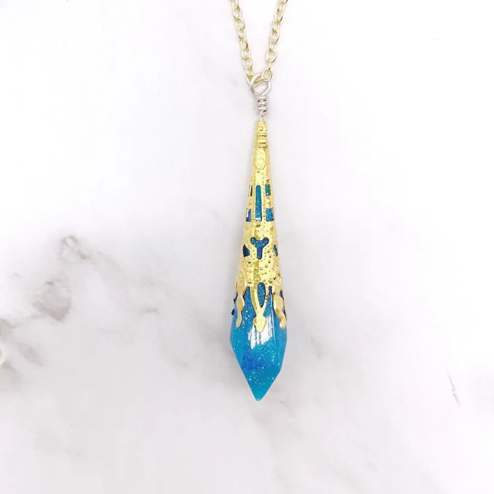 Blue ornate Pendulum Pendant Necklace